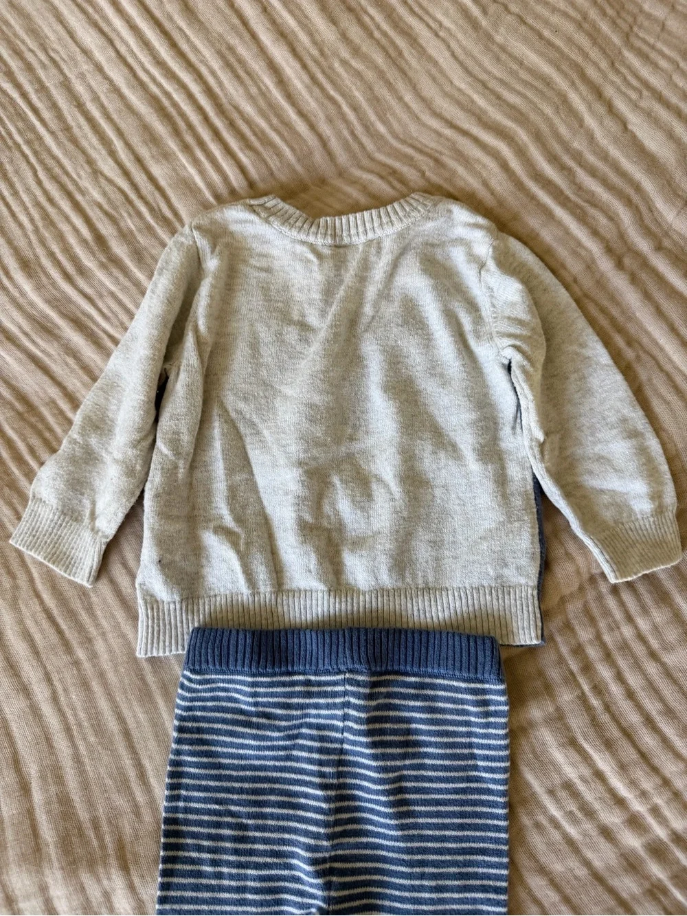Carter's Blue and Cream Bear Knit Sweater with Striped Leggings 6M